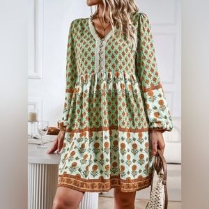 Melissa Green Fall Boho Long sleeve mini dress